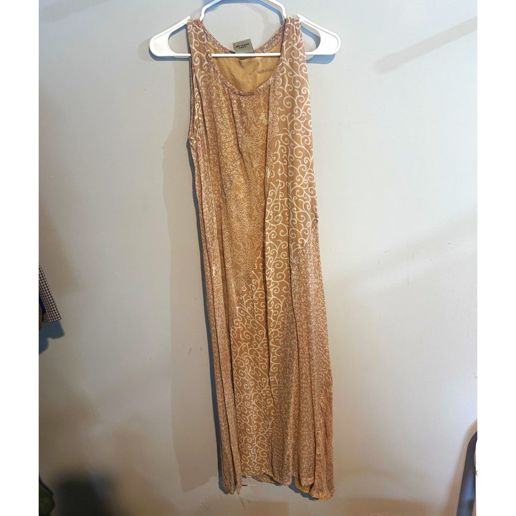Saji Women Beige/White Floral Scoop Neck Chiffon Maxi Dress Lined Layered L