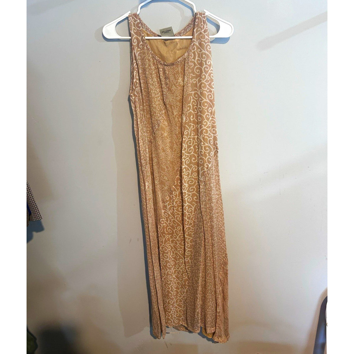 Saji Women Beige/White Floral Scoop Neck Chiffon Maxi Dress Lined Layered L