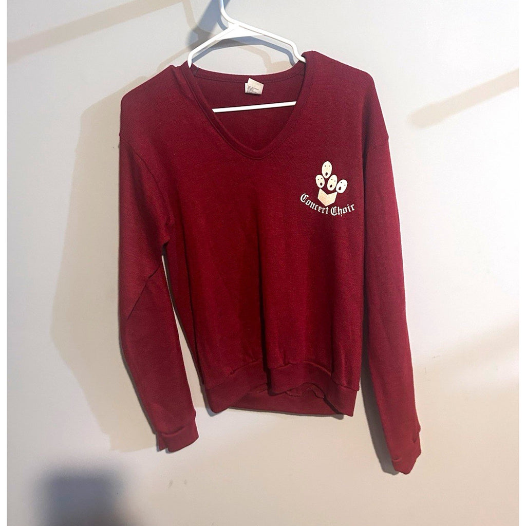 Men's Burgundy V-Neck Pullover Sweatshirt Graphic Print Concert Theme Size M