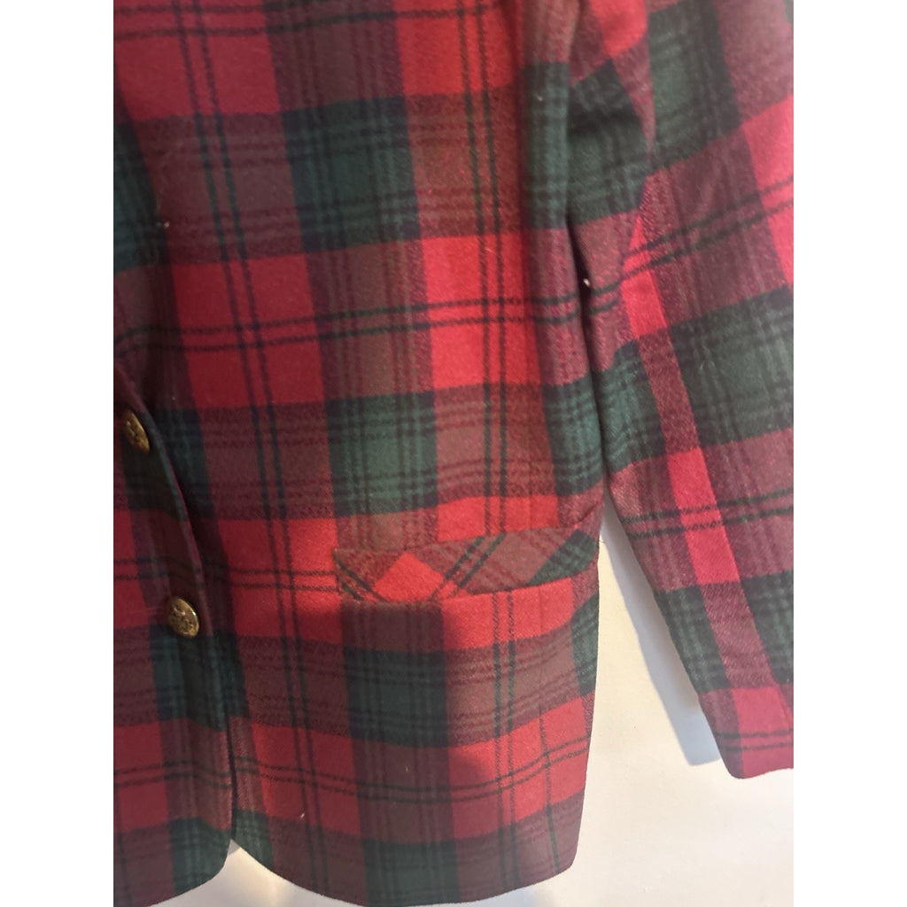 Alfred Dunner Womens Petite 6P Red Green Plaid Tweed Lined Blazer Jacket