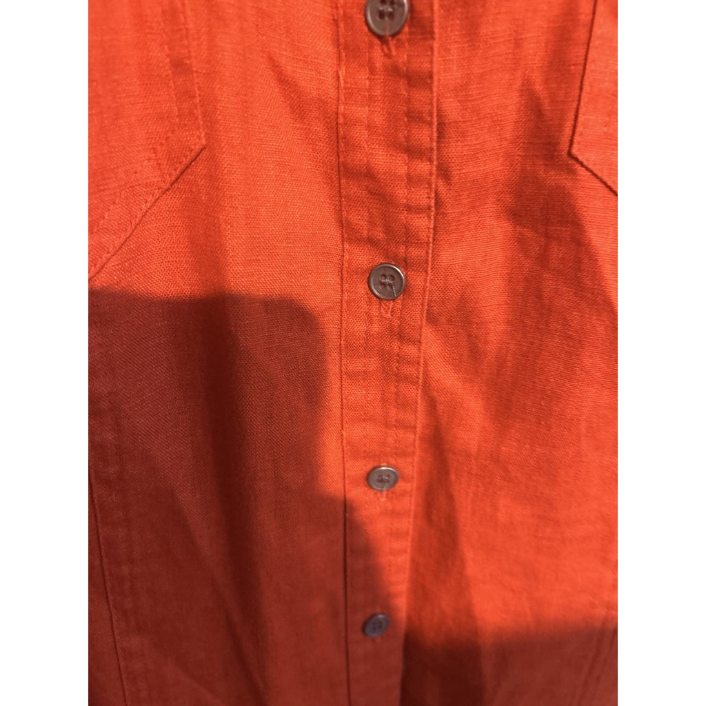 Style & Co Women’s Petites 12P Orange Linen Collared LS Button-Up Shirt Pockets