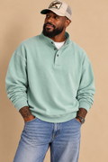 Como Vintage Men's XL Blue Haze Solid Collared Henley Fleece Pullover Sweatshirt