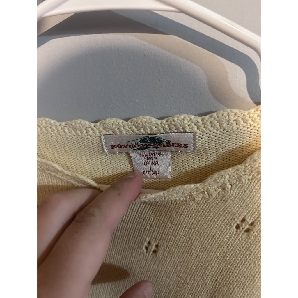 Boston Traders Women’s Ivory Eyelet Knit Cotton Crew Neck Pullover Sweater L