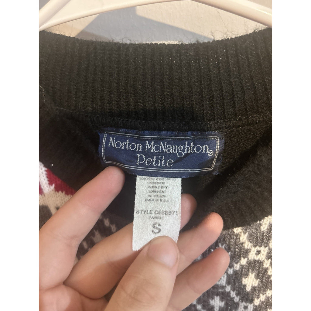 Norton McNaughton Women’s Christmas Fair Isle Reindeer Knit Crew Pullover S