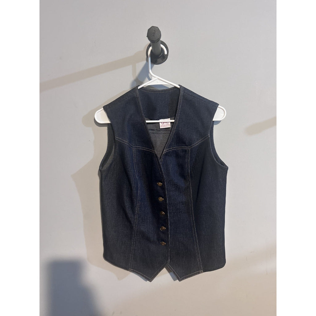 Graff Californiawear Vintage Dark Wash Denim Vest Gold Buttons Women's Medium