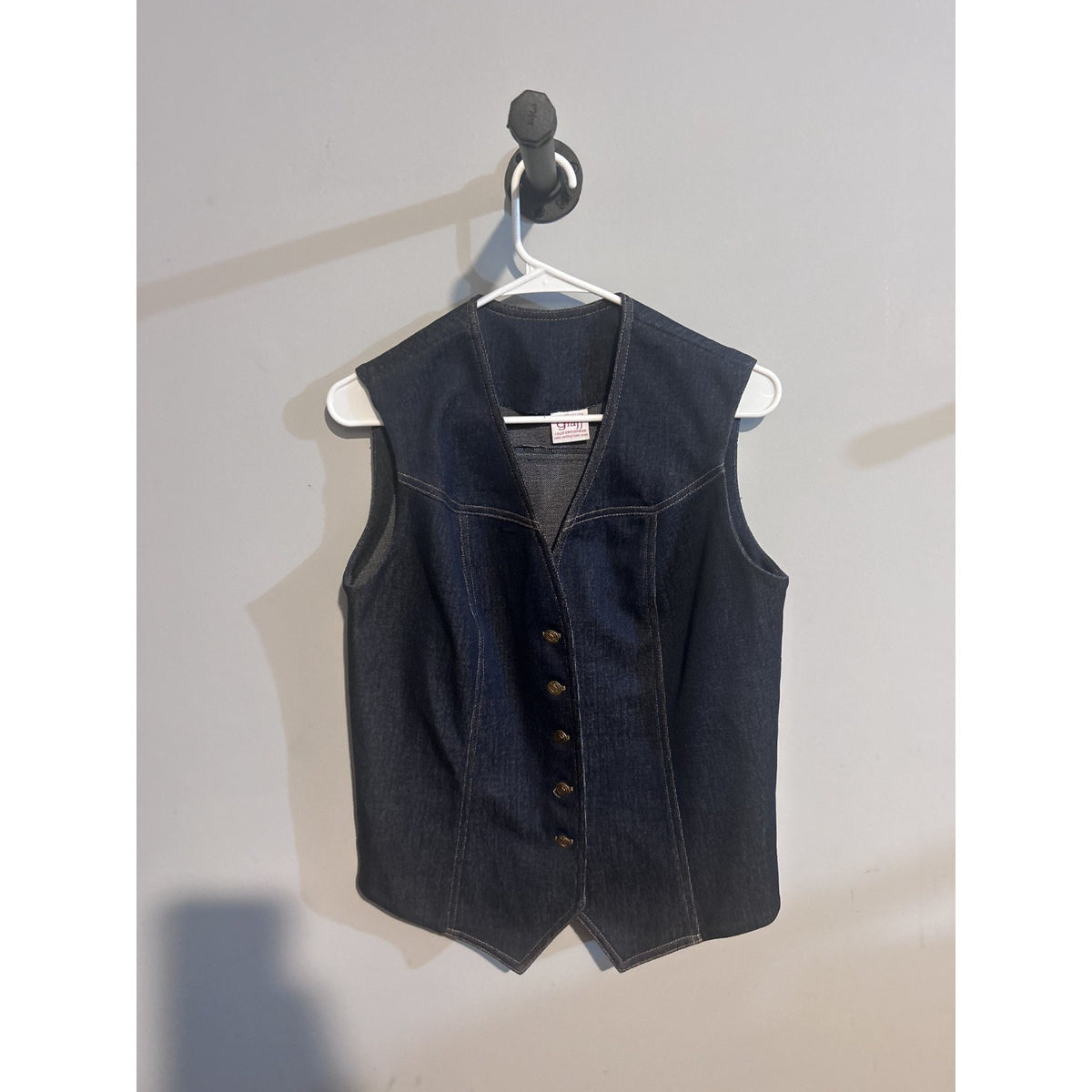 Graff Californiawear Vintage Dark Wash Denim Vest Gold Buttons Women's Medium