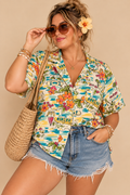 ERIKA Tropical Resortwear Button Up Top Shirt Size 1X Cotton Blend 90’s-00’s