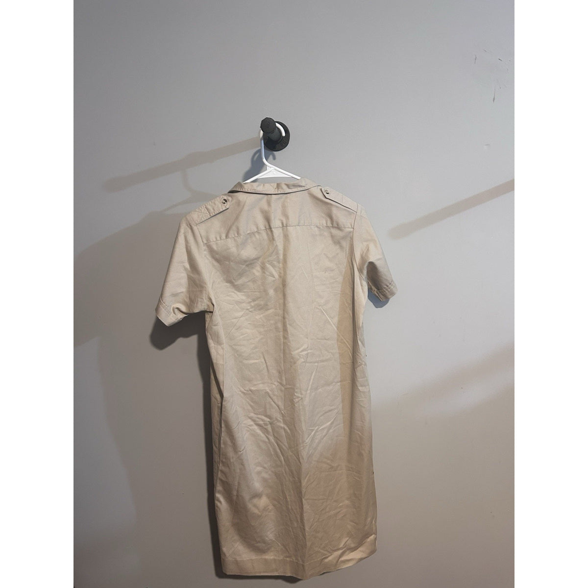 LL Bean Vintage 1980s Khaki Tan Cotton Safari Shirt Dress