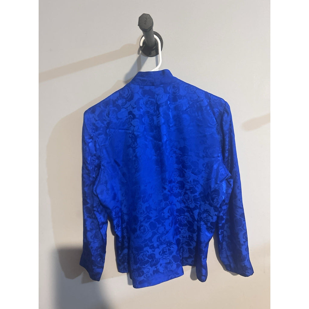 VTG Adrianna Papell Womens Blue Silk Floral Jacquard Lined Button Jacket Size 12