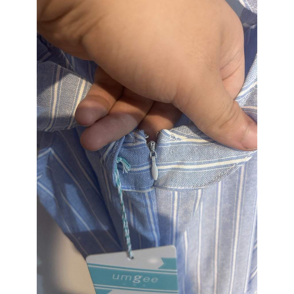 UMGEE Blue/White Striped Ruffle Off-Shoulder Sleeveless Zip Jumpsuit M