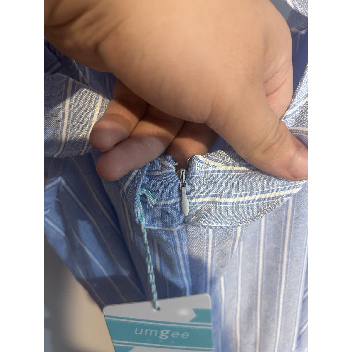 UMGEE Blue/White Striped Ruffle Off-Shoulder Sleeveless Zip Jumpsuit M