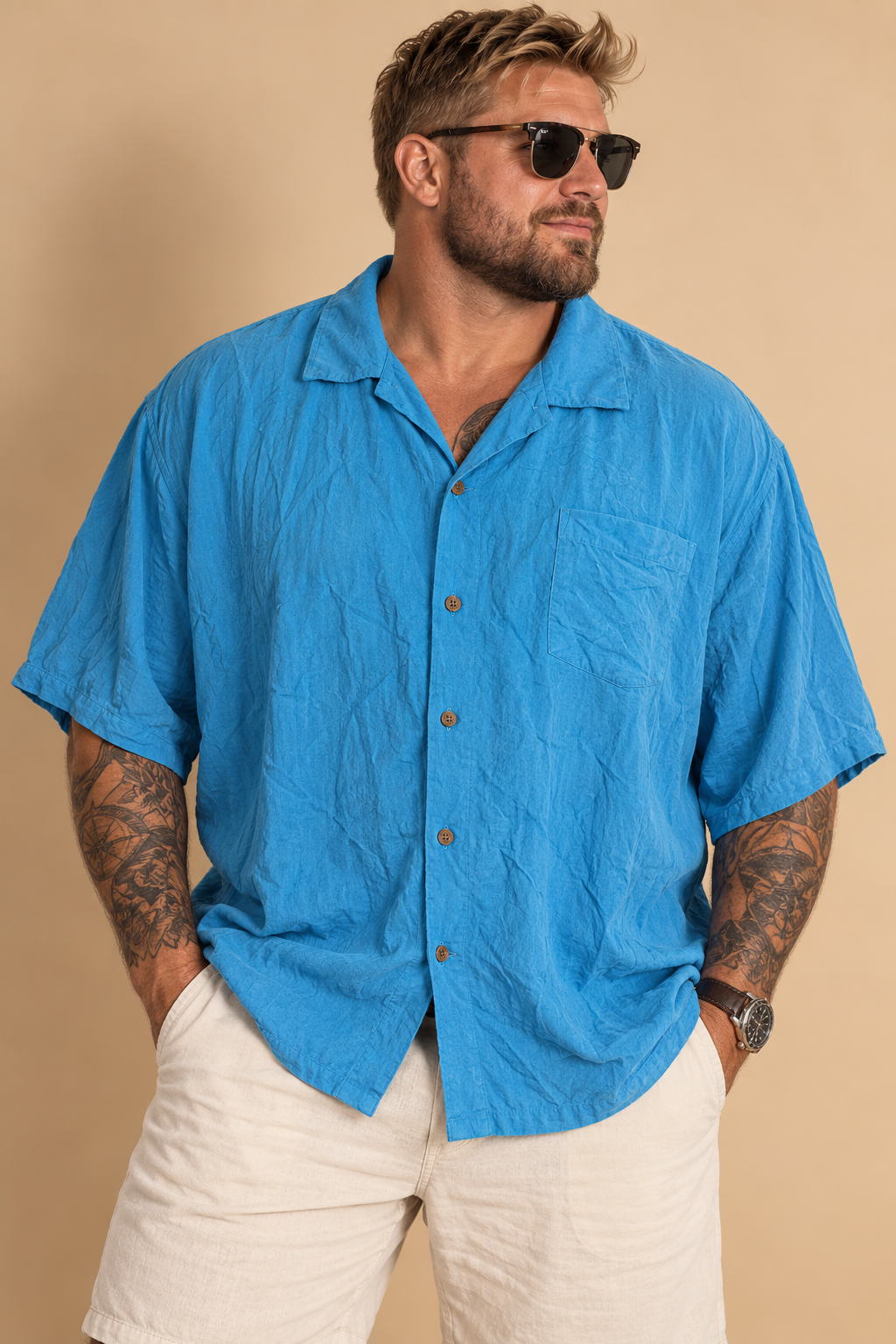 Tommy Bahama Blue Silk Short Sleeve Button-Up Spread Collar Pockets 2XL