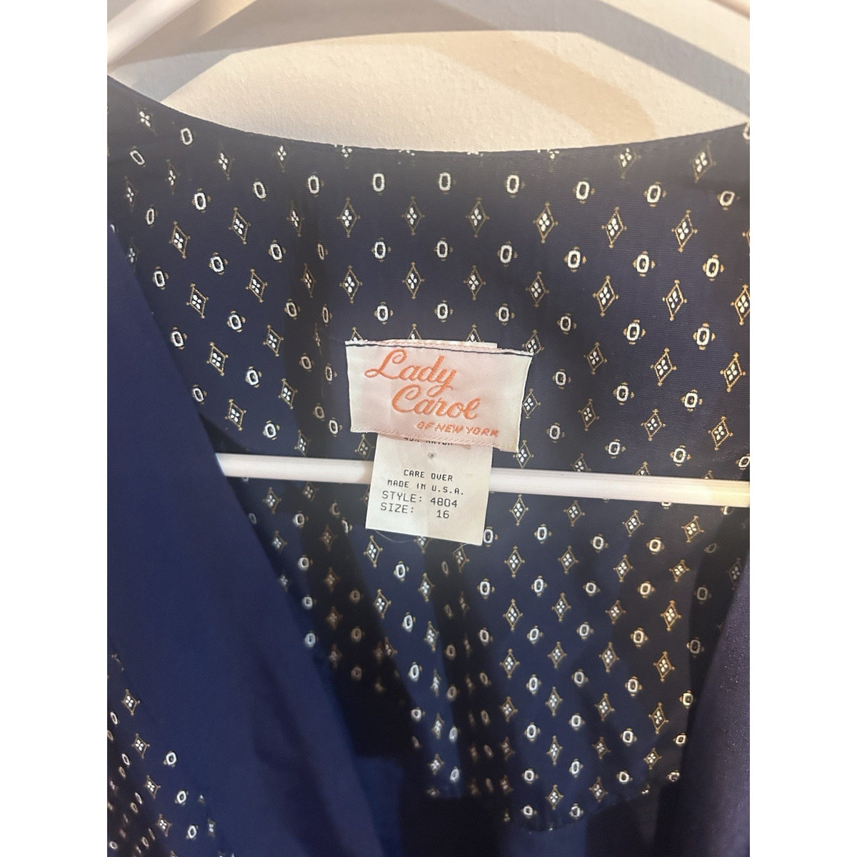 Lady Carol of New York Women’s Navy Geometric Satin Kimono Robe V-Neck 16