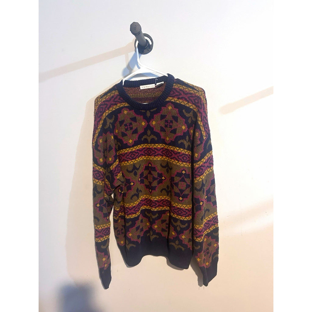 Claiborne Men's Multicolor Geometric Knit Crewneck Pullover Sweater Size L VTG