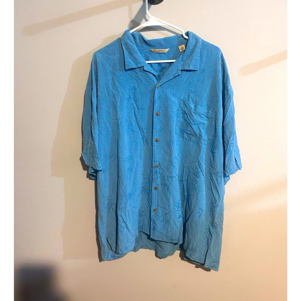 Tommy Bahama Blue Silk Short Sleeve Button-Up Spread Collar Pockets 2XL