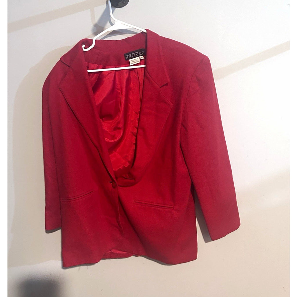 Braun Style Womens Red Solid 100% Wool Twill Lined Button Blazer Pockets L