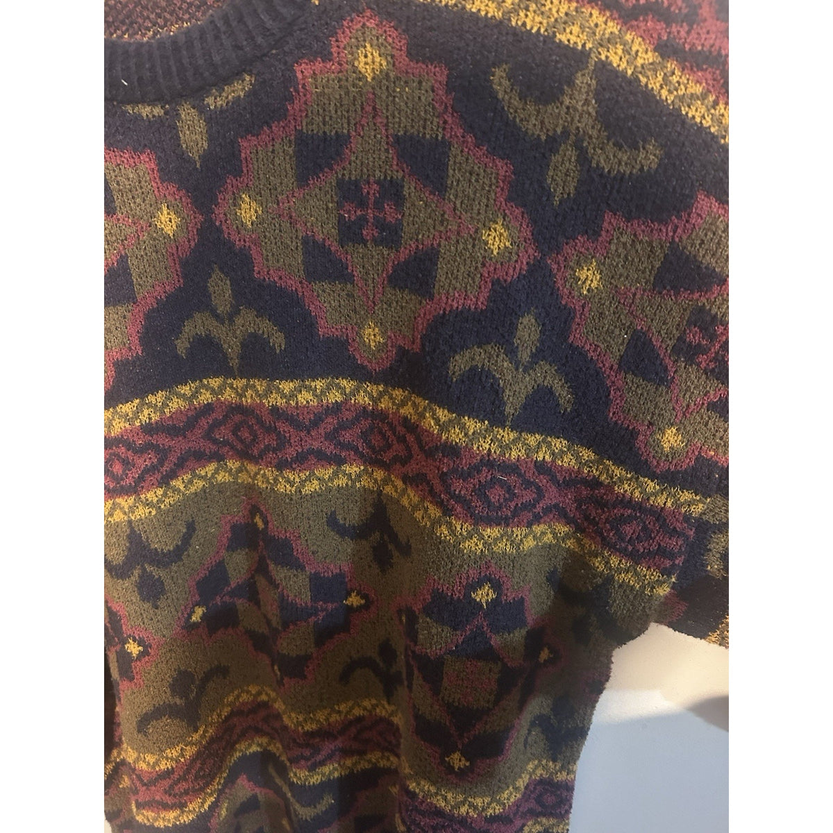 Claiborne Men's Multicolor Geometric Knit Crewneck Pullover Sweater Size L VTG