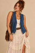 First Issue Womens Y2K Blue Denim Vest Size M Sleeveless Button Pockets