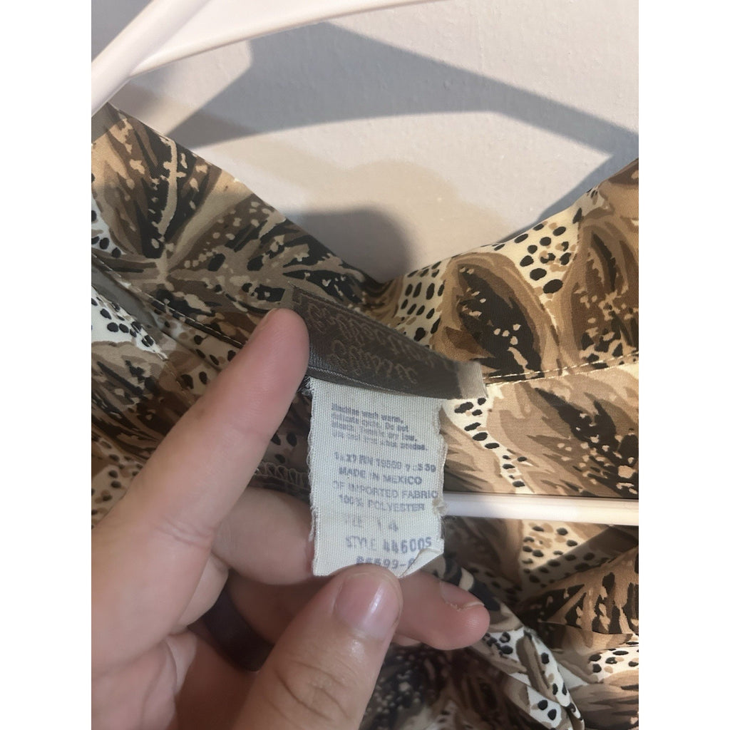 VTG Classic Collection Women’s Floral Collared Woven Button-Up Blouse 14 Beige