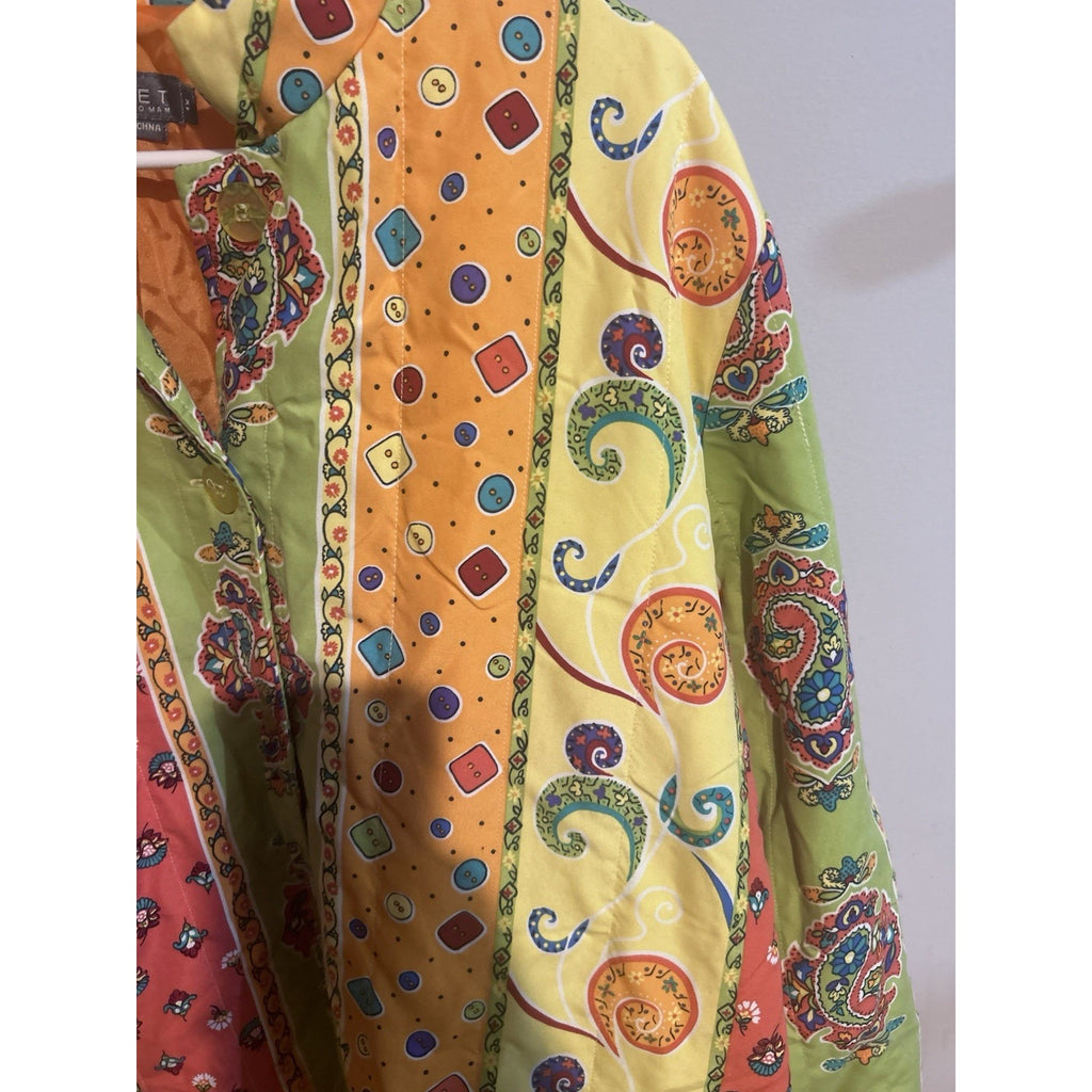 Koret Womens Multicolor Paisley Button Front Lined Satin Jacket Size M