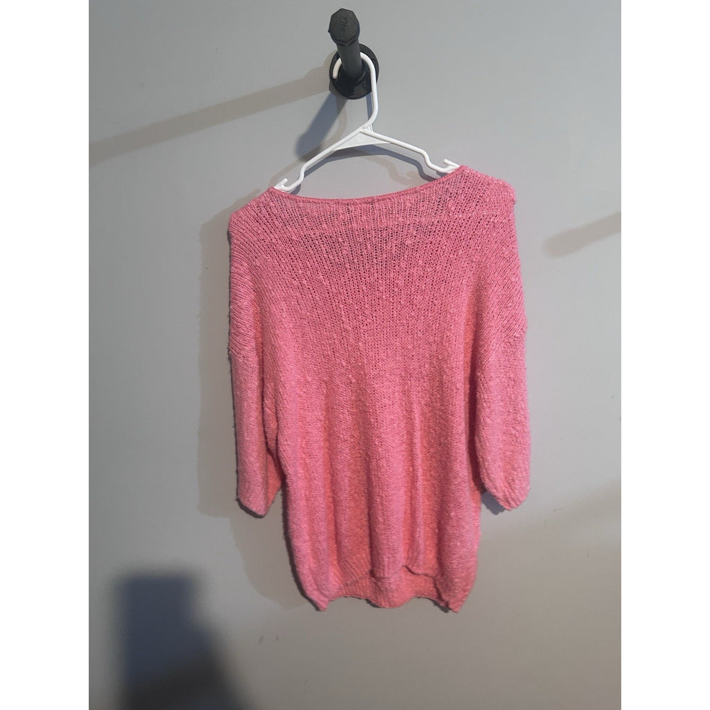 Willow Ridge Women’s Pink Solid Knit Scoop Neck 3/4 Sleeve Pullover Sweater S