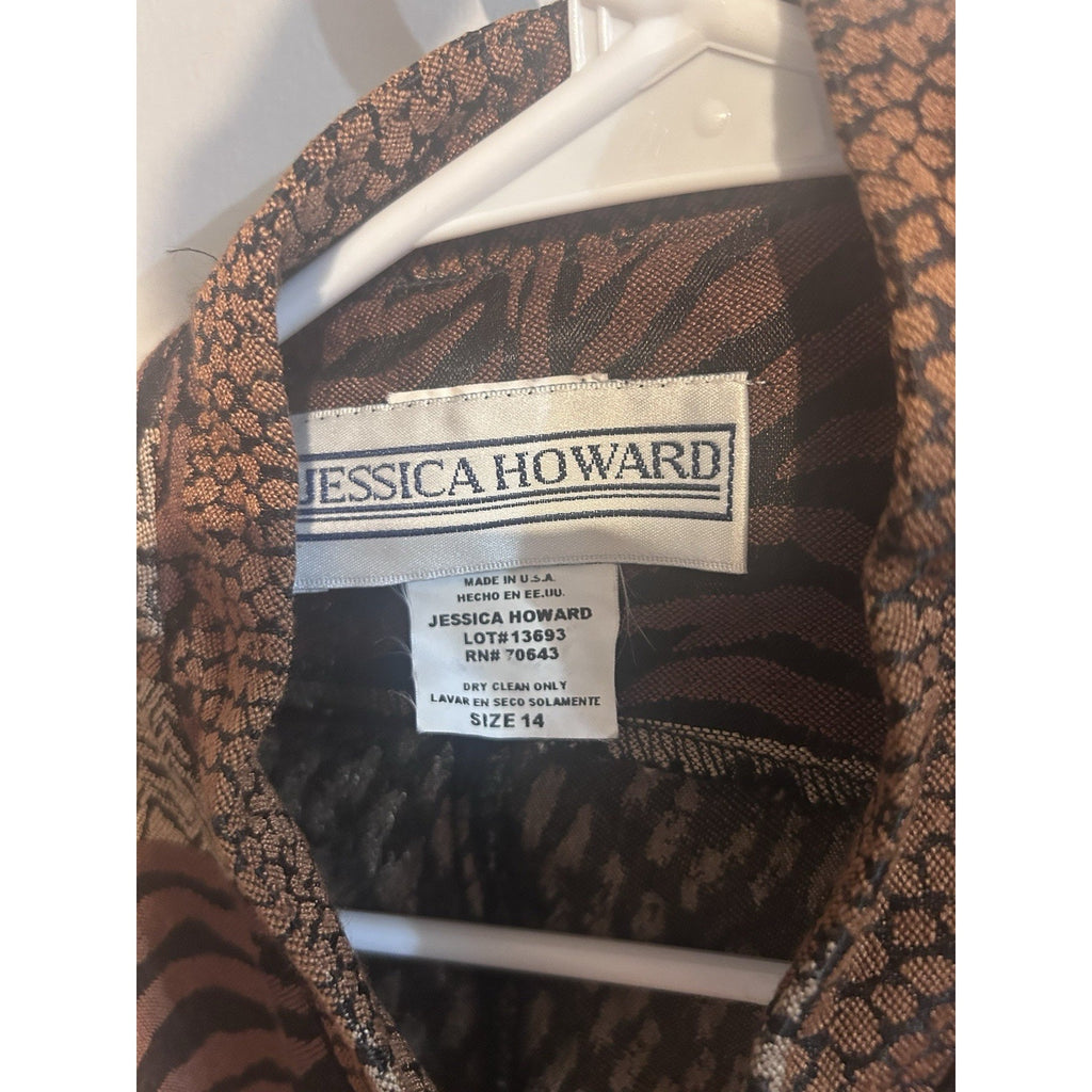 Jessica Howard Sleeveless Chiffon Collared Button Front Leopard Blouse Sz 14