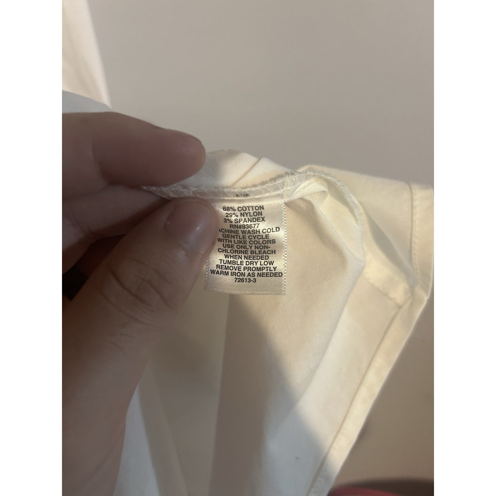 Liz Claiborne Womens White Solid Square Neck Button Front Puff SS Blouse M