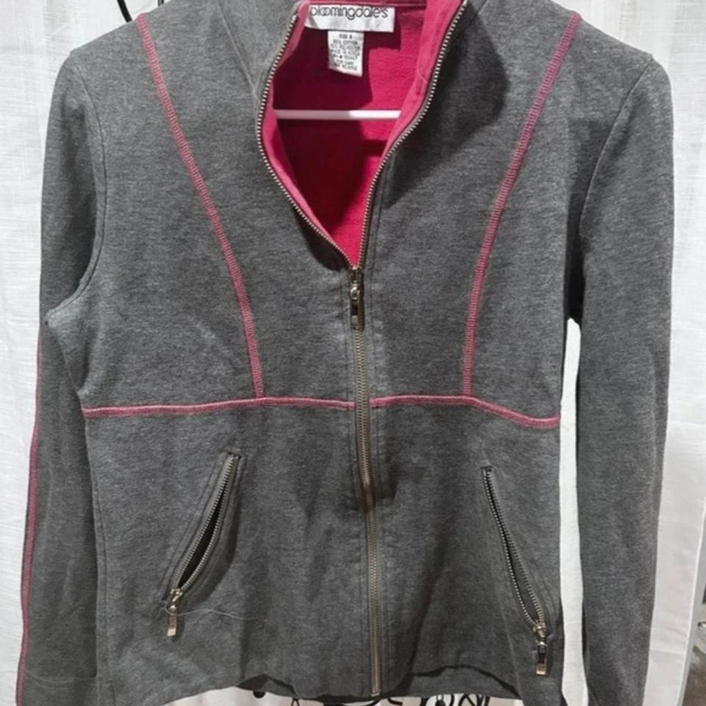 Bloomingdale's Gray and Pink Zip Up Jacket