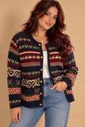 Crystal Kobe Women’s Multicolor Fair Isle Knit Button Pockets Cardigan PL