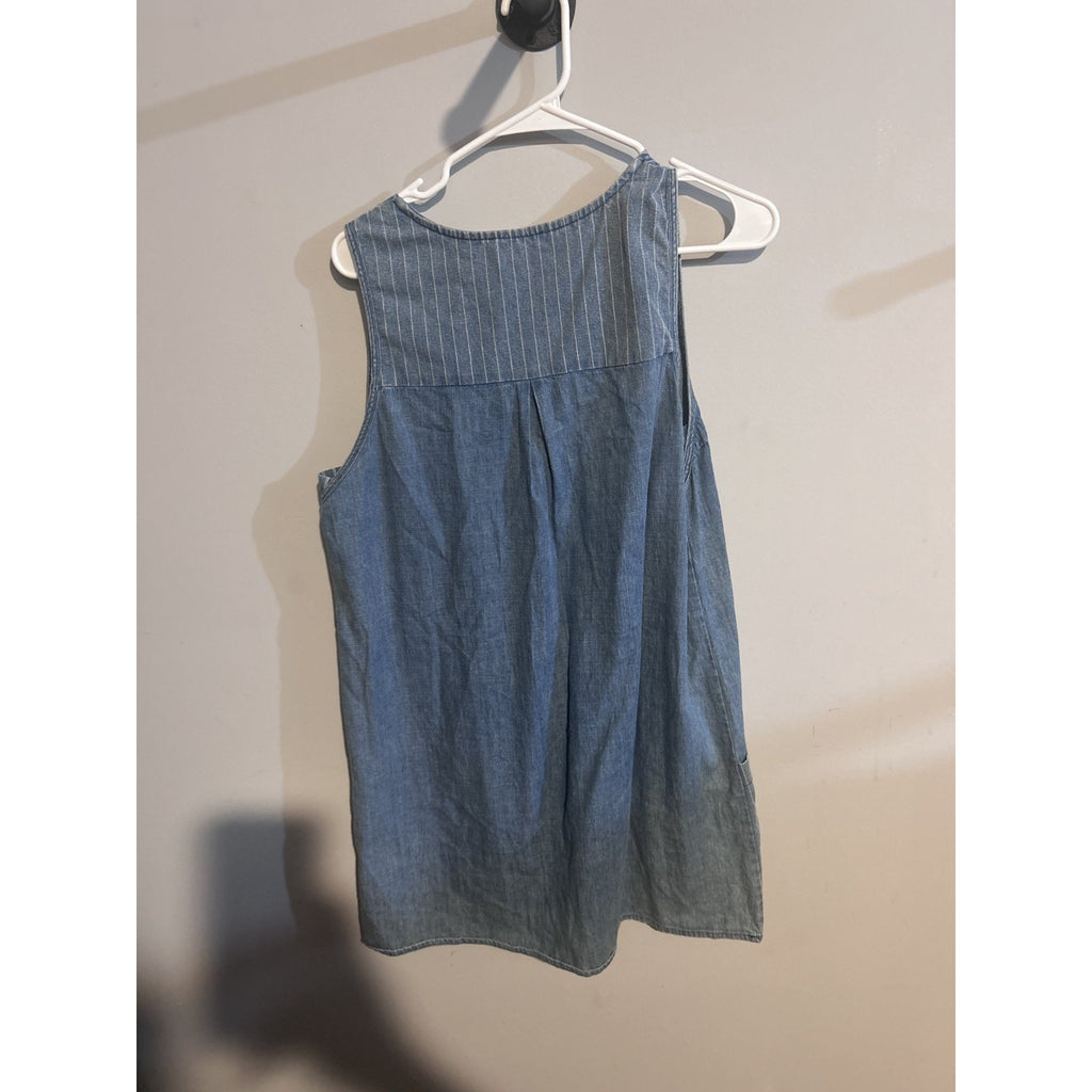Humming Bread Denim Dress with Large Pockets and Crisscross Neckline Size Medium