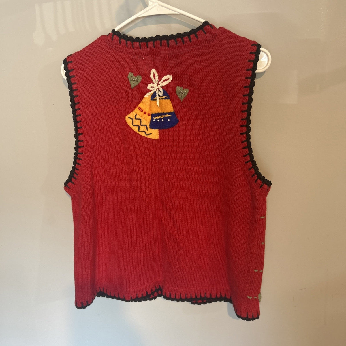 Christmas Sweater Vest Women - M Vintage Noel Red Embroidered Beaded Santa Elf