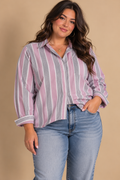 Cripo Sportive Women's 44 Button Down Vertical Stripe 100% Polyester Top