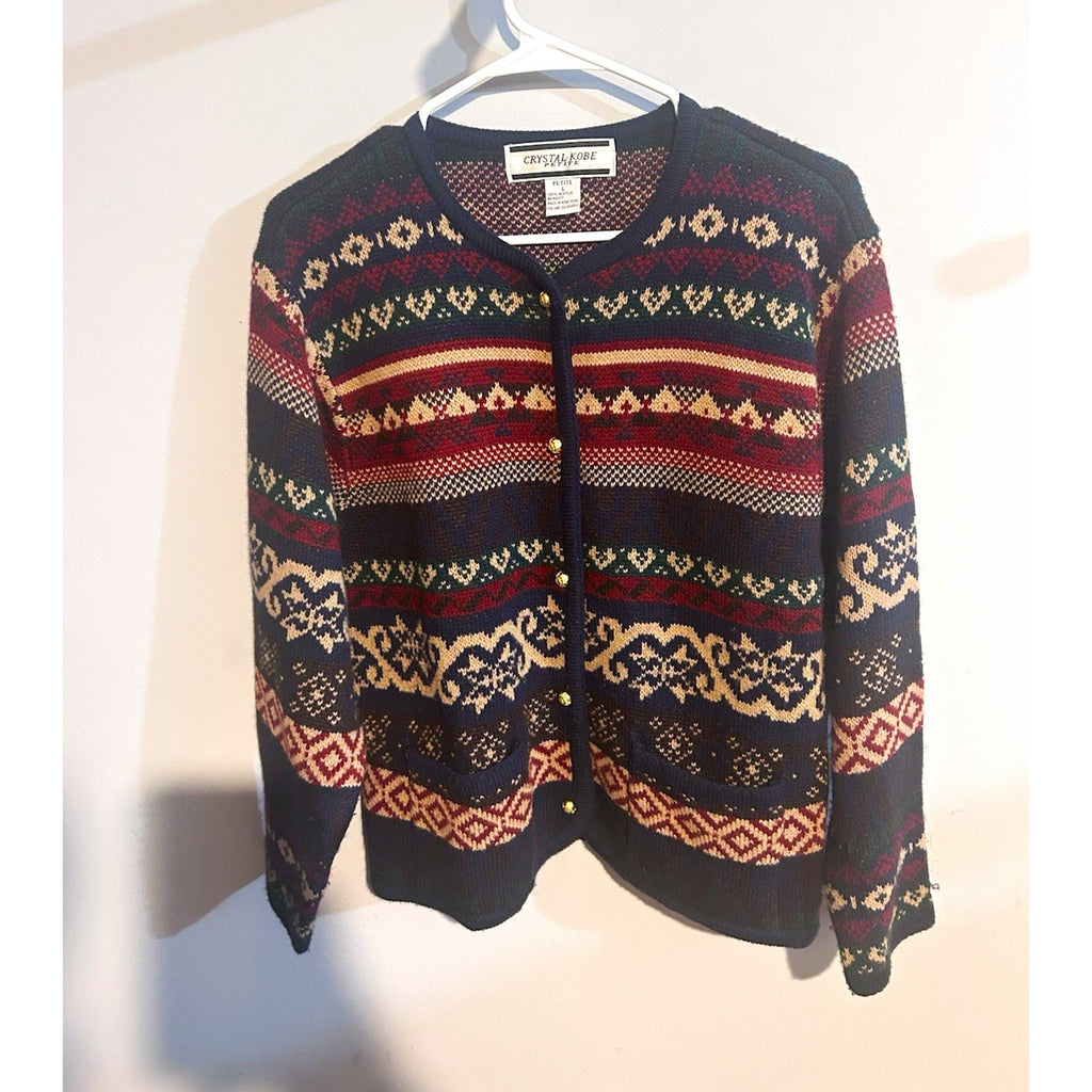 Crystal Kobe Women’s Multicolor Fair Isle Knit Button Pockets Cardigan PL