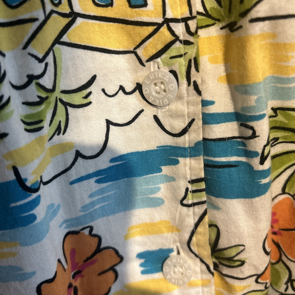 ERIKA Tropical Resortwear Button Up Top Shirt Size 1X Cotton Blend 90’s-00’s