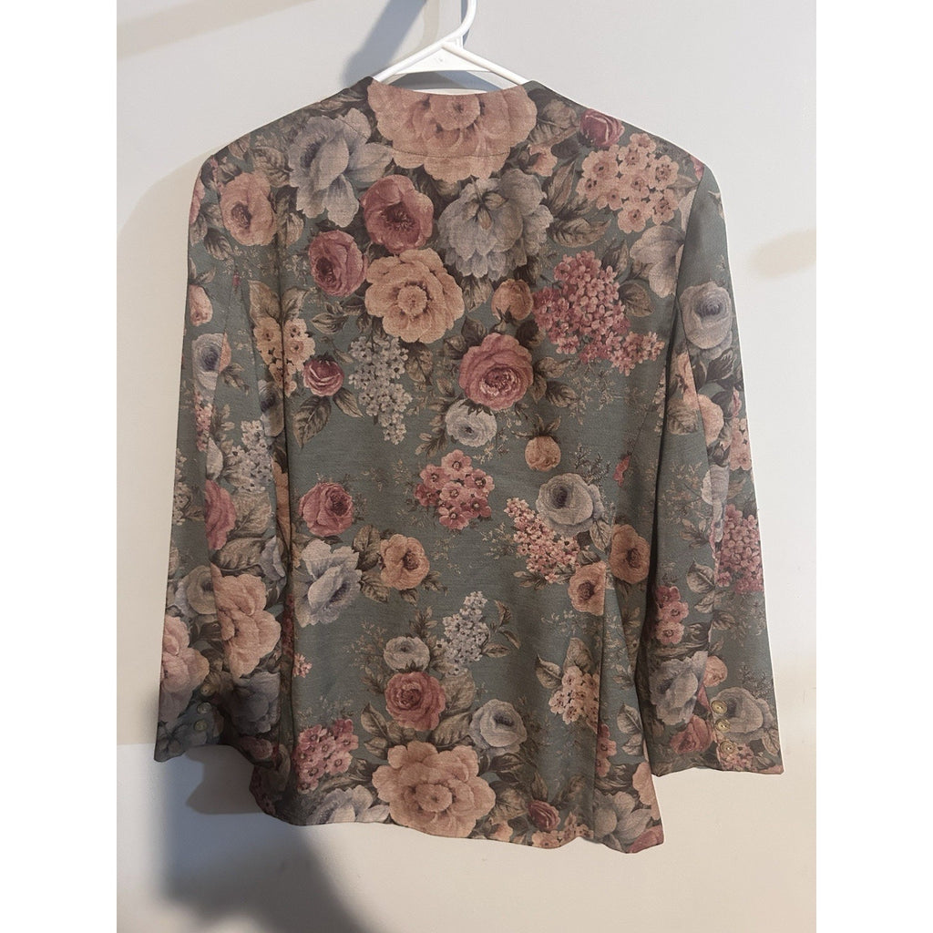 Casual Corner Womens Floral Tapestry Button Front Lined Blazer Gray Size 8
