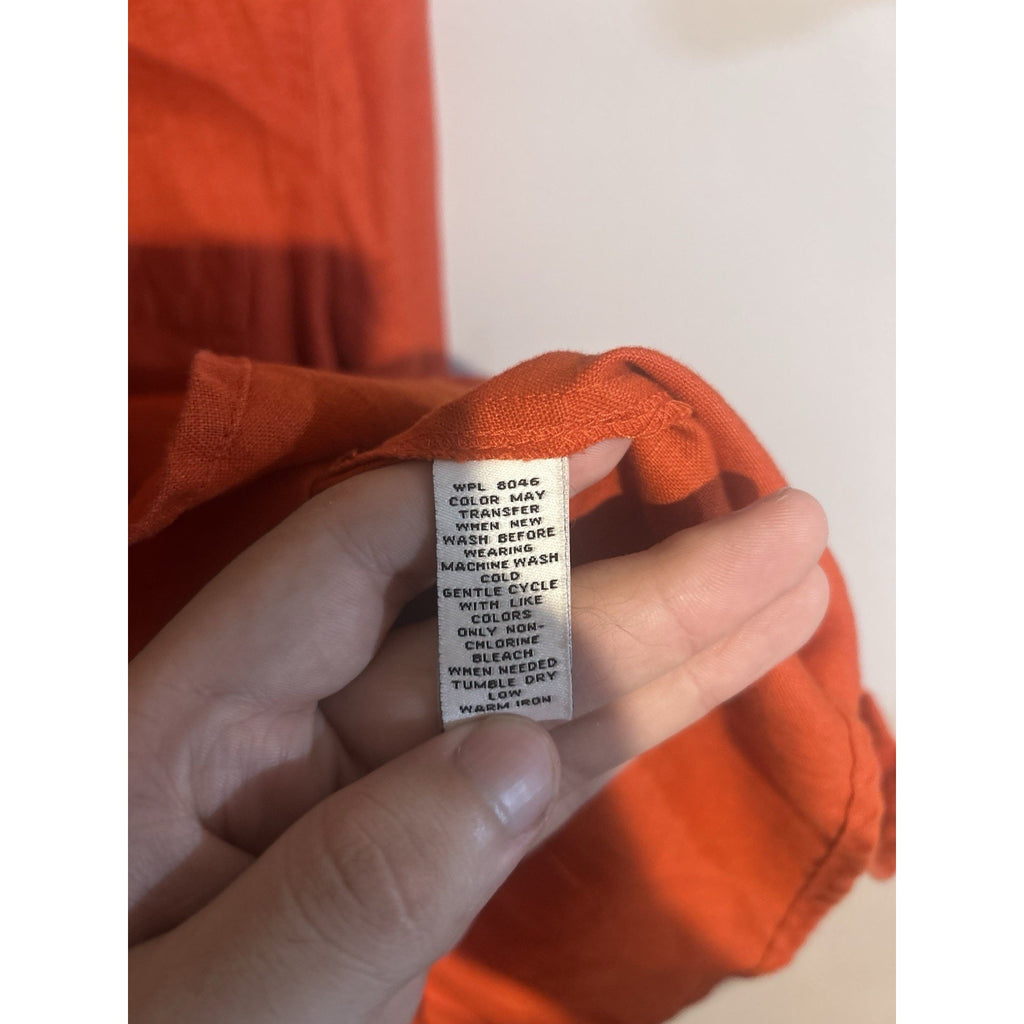 Style & Co Women’s Petites 12P Orange Linen Collared LS Button-Up Shirt Pockets