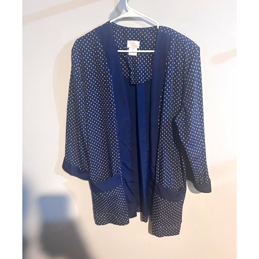 Lady Carol of New York Women’s Navy Geometric Satin Kimono Robe V-Neck 16