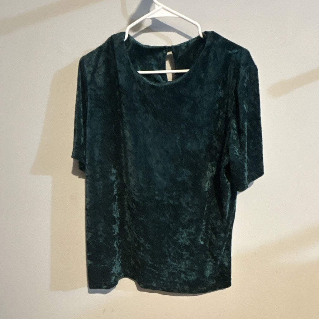 VTG JoRo Fashion Women’s Emerald Green Solid Velvet Blouse Top L SS Round Neck