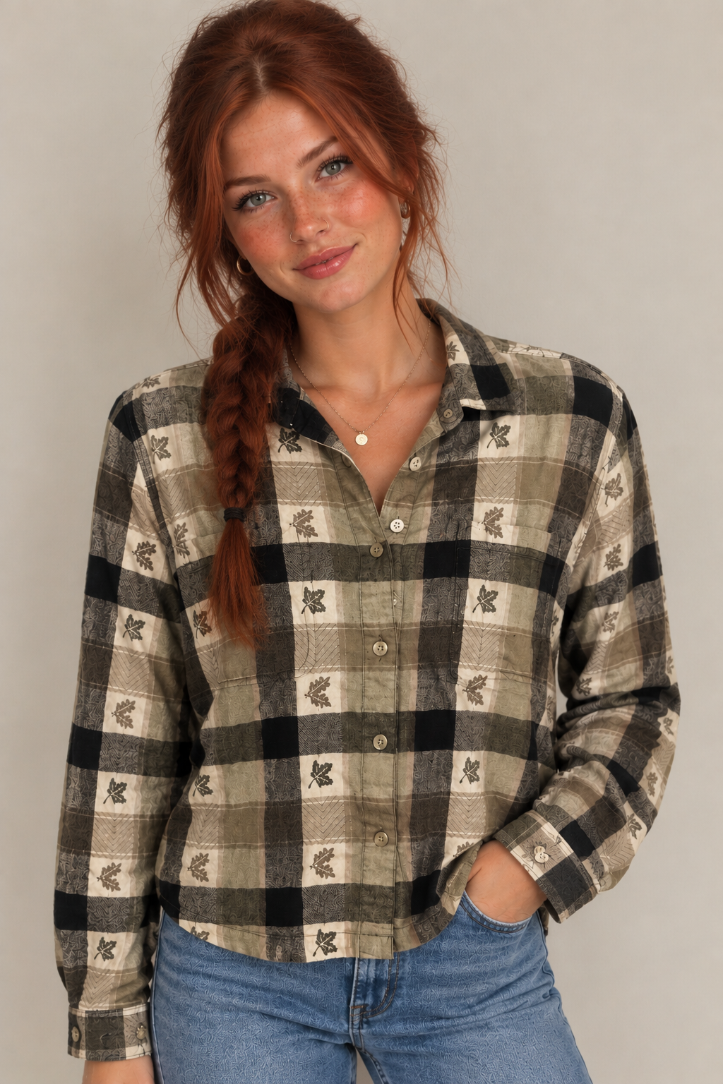 Vtg Cottagecore Shirt Sz S Christopher Banks Plaid Button Down Sage & Navy