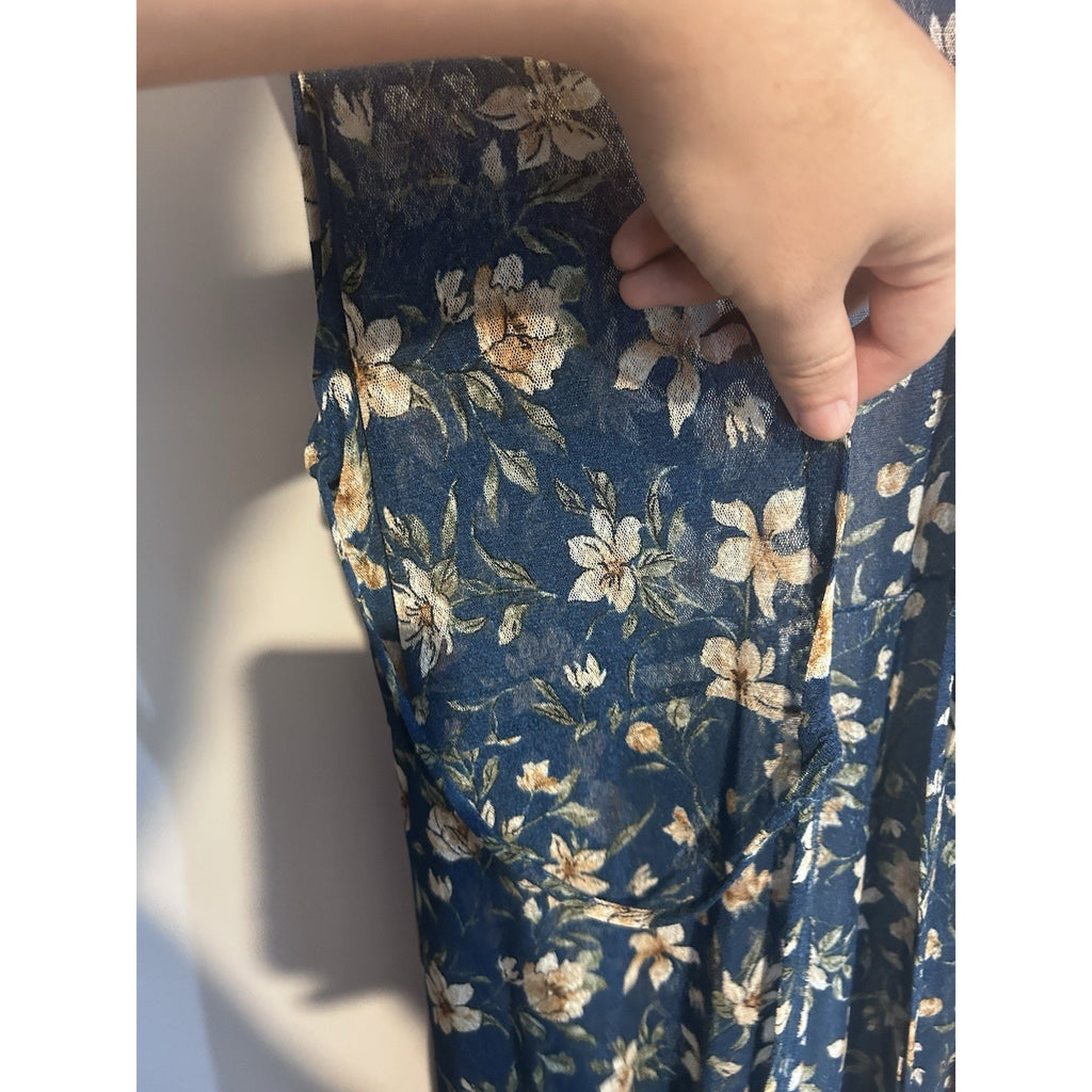 Ember Women Blue/Beige Floral Sleeveless Maxi Long Dress Size XL Regular