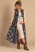Ember Women Blue/Beige Floral Sleeveless Maxi Long Dress Size XL Regular