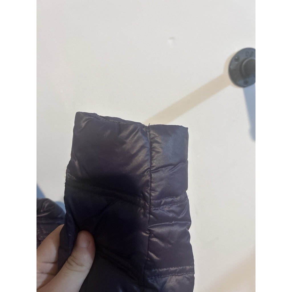 Coldwater Creek Womens 10-12 Purple Down Puffer Coat Hood Faux Fur Long Zip