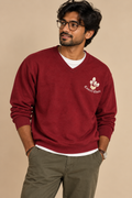 Men's Burgundy V-Neck Pullover Sweatshirt Graphic Print Concert Theme Size M