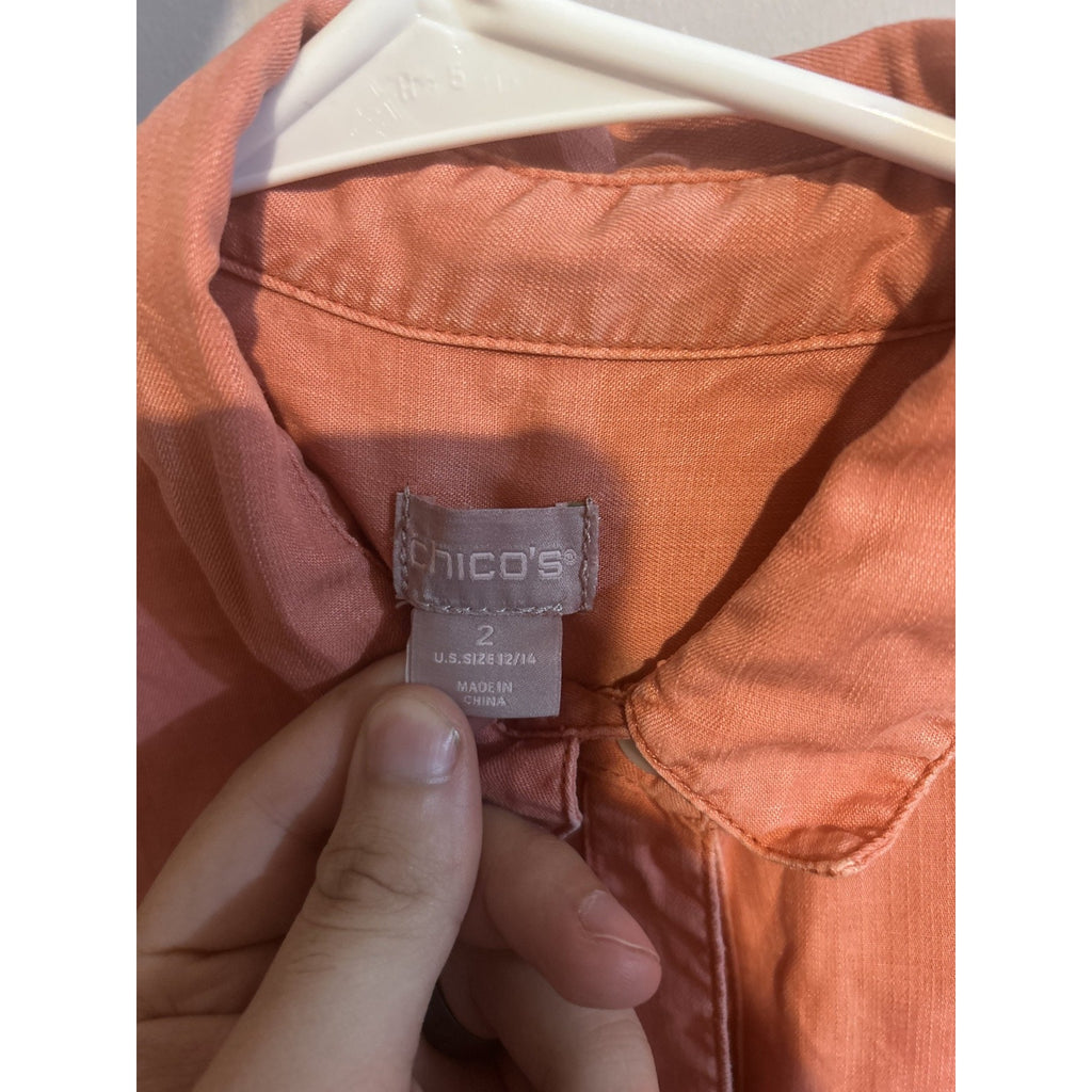 Chico's Button Up Light Orange Collared Shirt 2 US size 12/14