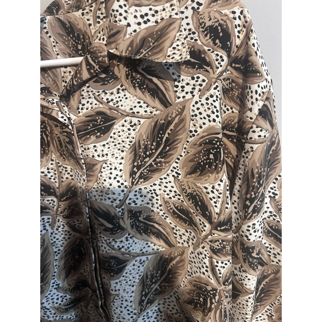 VTG Classic Collection Women’s Floral Collared Woven Button-Up Blouse 14 Beige