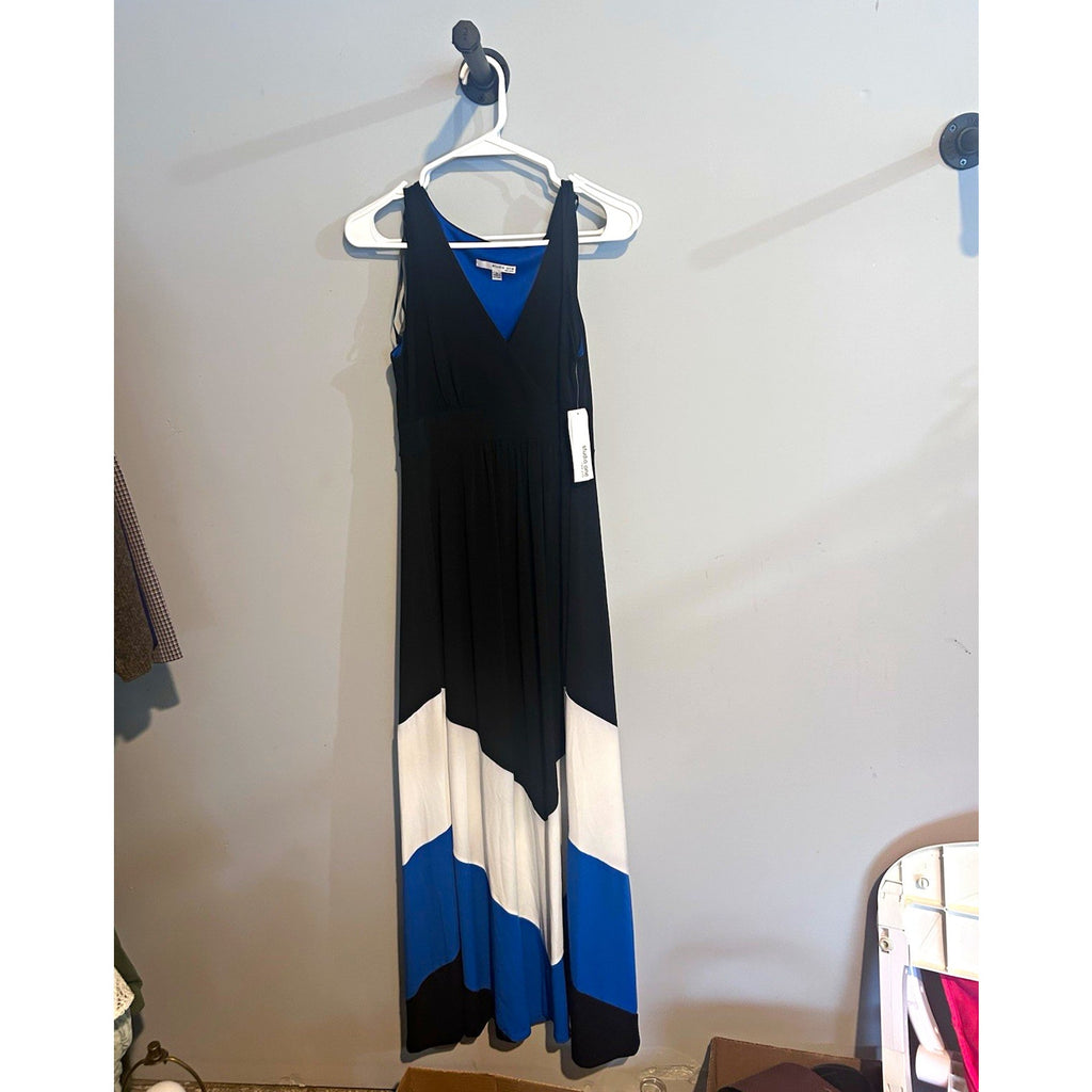Studio One New York Colorblock V-Neck Sleeveless Maxi Dress S Lined Stretch
