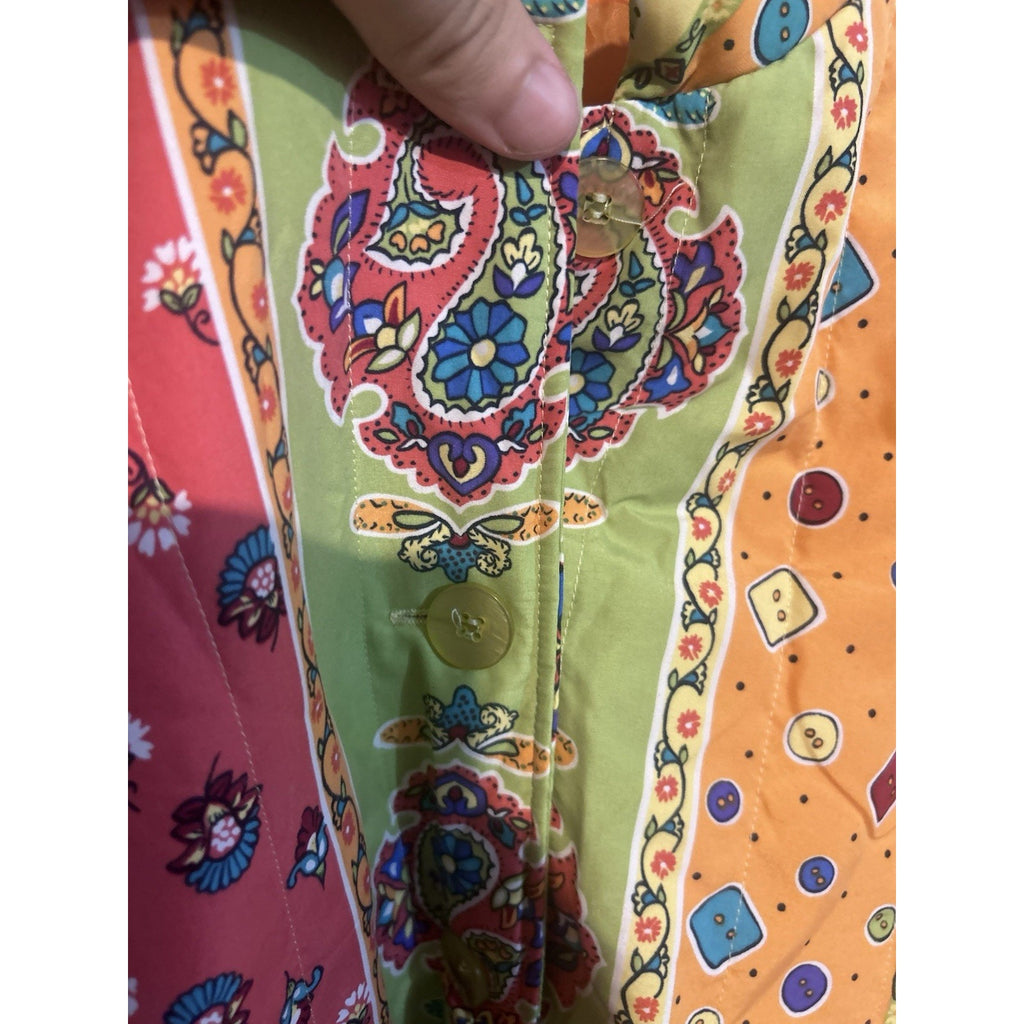 Koret Womens Multicolor Paisley Button Front Lined Satin Jacket Size M