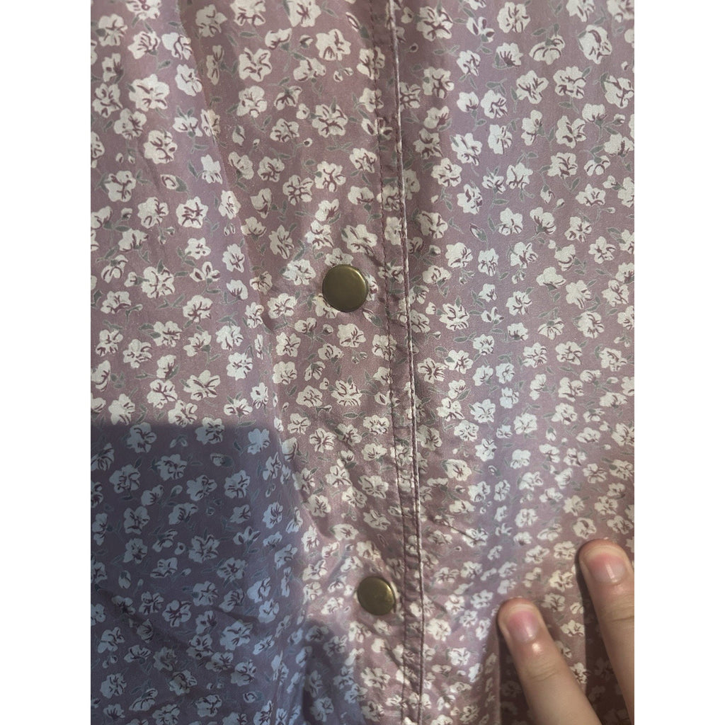 Silk Exchange Womens Purple Floral Silk Bomber Jacket Snap Front Size S