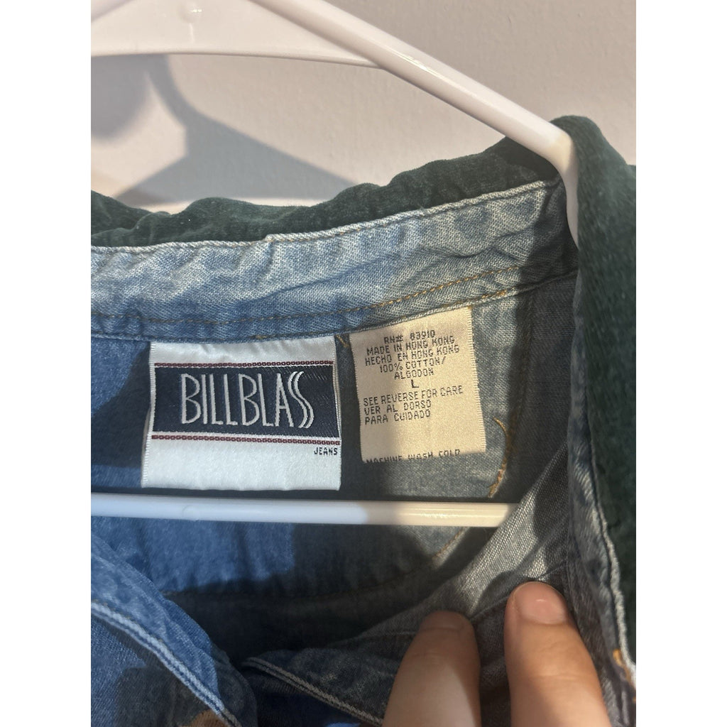Bill Blass Blue Cotton LS Christmas Button Front Trucker Womens Jacket Size L