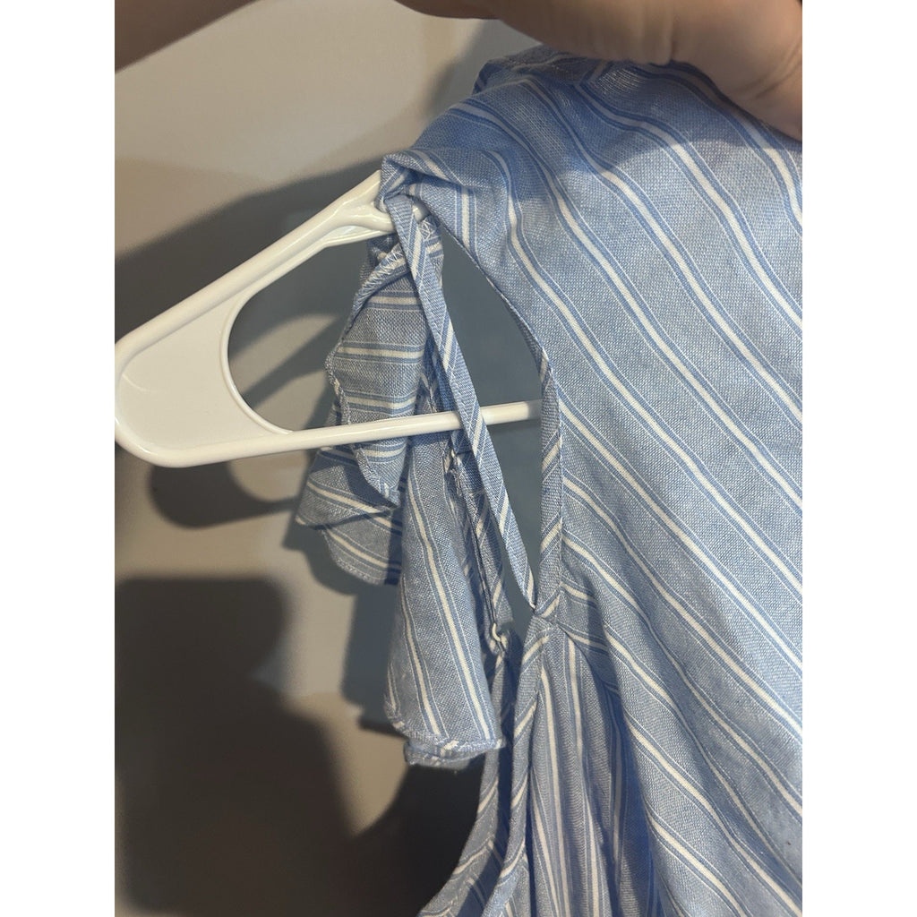 UMGEE Blue/White Striped Ruffle Off-Shoulder Sleeveless Zip Jumpsuit M
